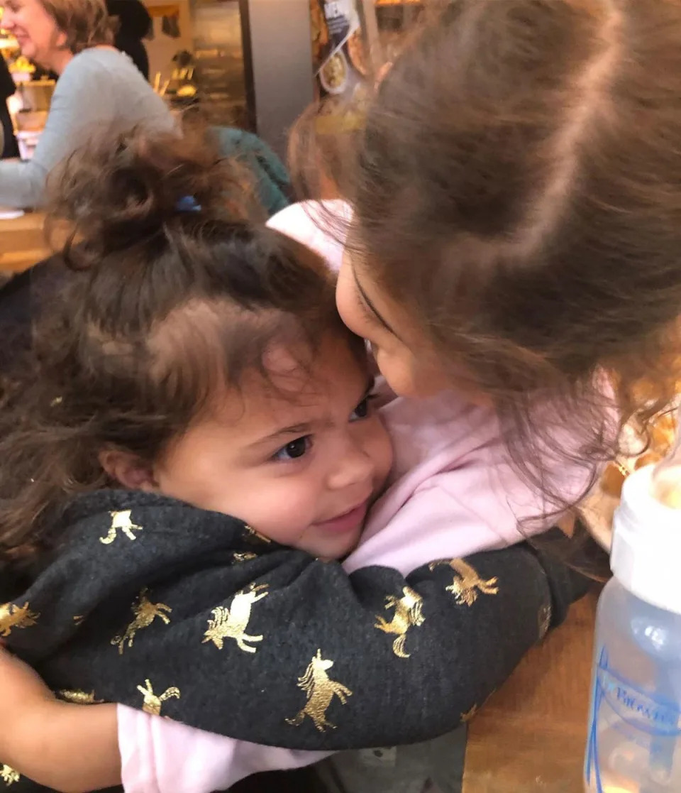 There's nothing like the bond between sisters! Hashian captured her two little girls in a sweet hug in March 2020.