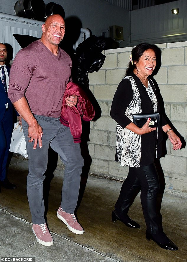 On-the-go: Dwayne 'The Rock' Johnson proved he still can make time for the most important people in his life as he was spotted out to dinner in Beverly Hills with his singer wife Lauren Hashian and mom Ata Johnson on Thursday evening