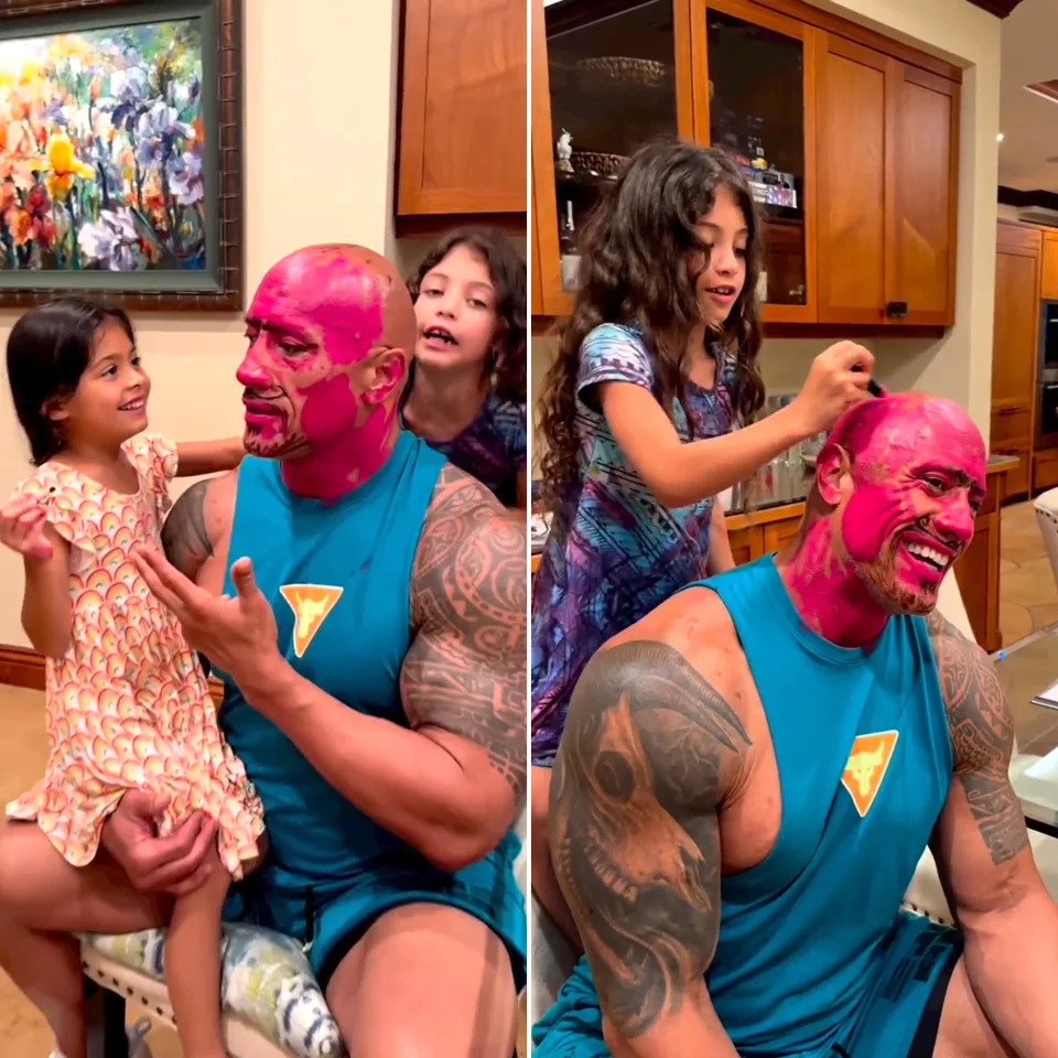 After Jasmine and Tiana gave the Young Rock creator a makeover in March 2023 — in which they covered his head with lipstick — it took more than an hour to remove. "My two tornadoes point and laugh uncontrollably with no mercy judgment," Johnson quipped via Instagram of his girls. "Hey they'll be a time down the road when this stuff won't matter to them anymore, so sign me up — Daddy's in."