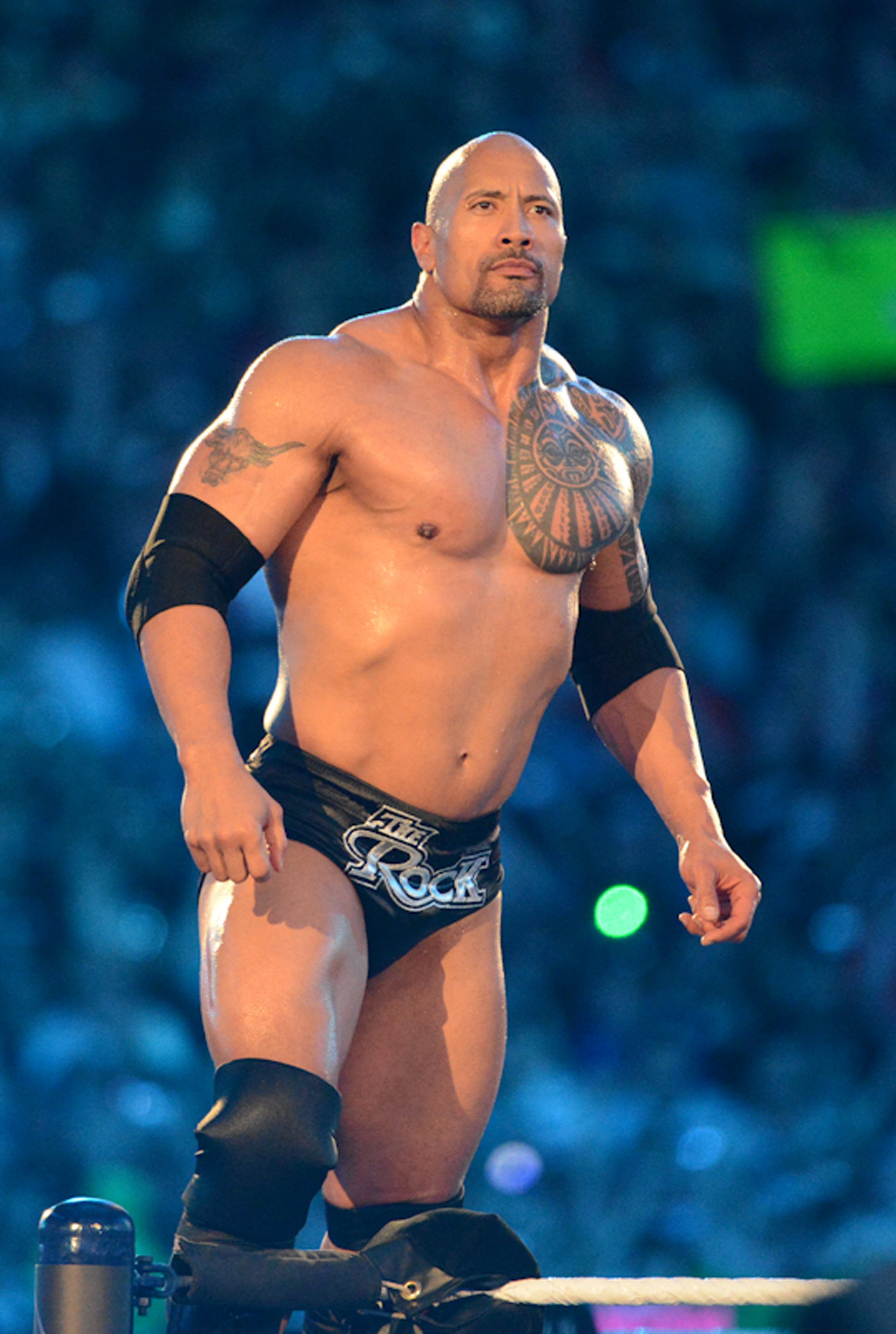 Dwayne was a WWE wrestler as seen here during WrestleMania in Florida in 2012 when his body was bigger because he followed a different training regimen