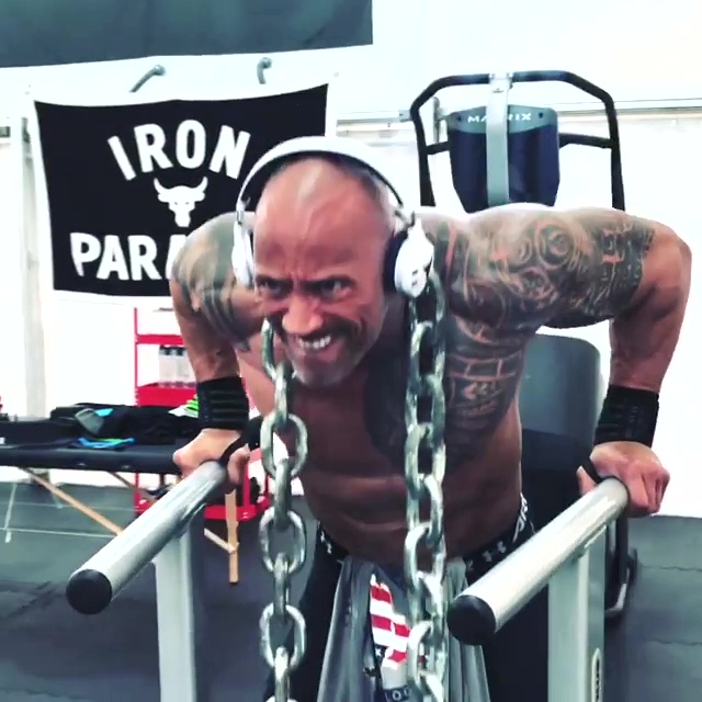 The Rock working out at his gym - which he named 'Iron Paradise'