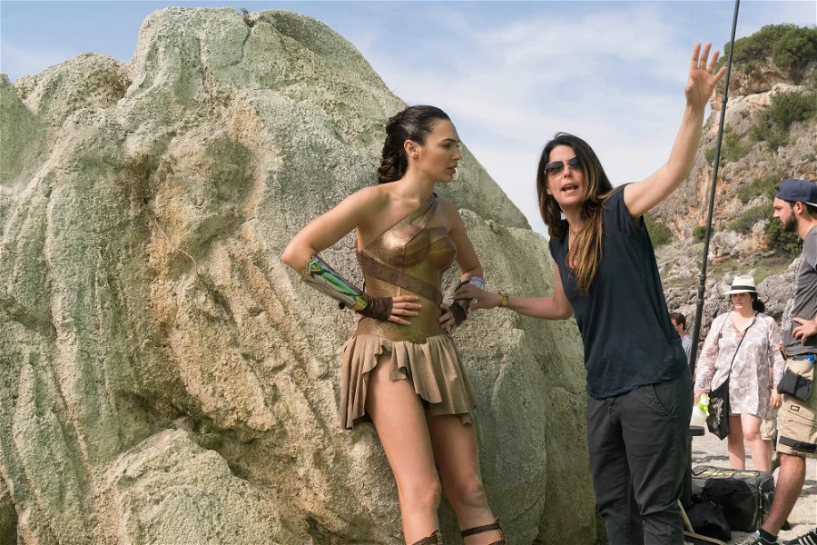 Director Patty Jenkins with Gal Gadot on the sets of Wonder Woman (2017).